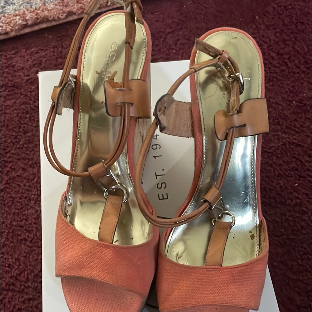 Coach Orange and Tan Strappy Sandals